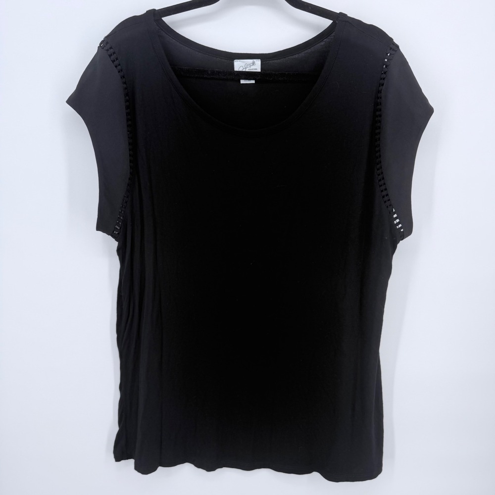 Jaclyn Smith Rayon Scoop Neck Top Womens XXL Black Sheer Cap Sleeve Blouse